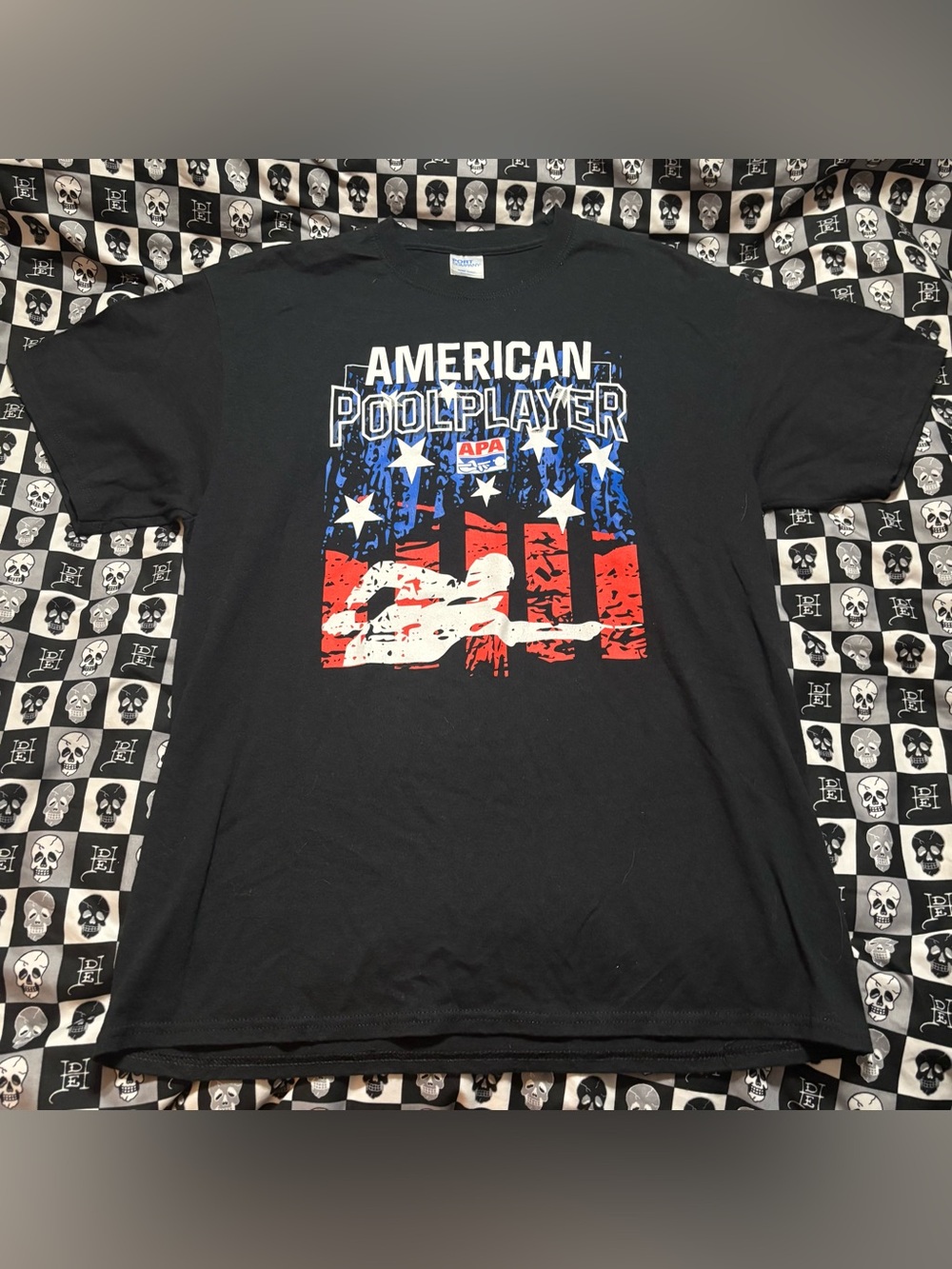 APA American Pool Player American Flag Black Graphic T-Shirt